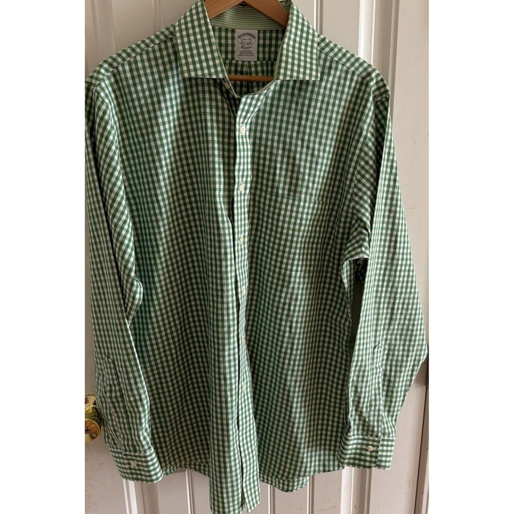 Brooks Brothers Shirt Mens 16.5-35 Green Classic Fit Long Sleeve Non Iron